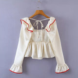 KYLETHOMASW  -  Vintage blouses for women fashion 2024 white ruffle top elegant korean fashion long sleeve blouses women casual shirts elegant