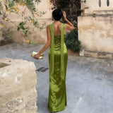 KYLETHOMASW  -  New Skinny French Haute Satin Waist Dress Elegant Green Neck Ribbon Dress Women