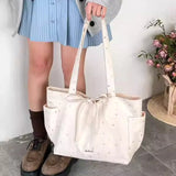 KYLETHOMASW  -  Y2k Aesthetic Star Print Canvas Tote Bag for Women New Style Casual Underarm Bag Office Lady Fashion Chic Shoulder Handbags