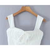 KYLETHOMASW  -  Pretty Girl Summer White Tank Mini Dress Women Elegant Square Neck Sleeveless Dresses Short Holiday Robe Cotton Vestidos