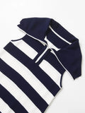 KYLETHOMASW  -  2025 Summer Retro Preppy Style Striped Dress Women Zippers Knitted Dress Casual Mini Dress Women