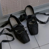 KYLETHOMASW  -  Korean Style Ballet Flat Shoes with Bow Cross Lacing Mary Janes Low Heel Women's New Arrival Breathable Comfortable Slip-On