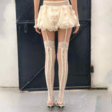 KYLETHOMASW  -  Sexy Retro Spliced Hollow Sling Stockings Lace Japanese Cute Lace Trim Tie Stockings Daily Dating Dancing Lolita Pantyhose