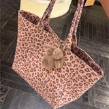 KYLETHOMASW  -  Hot Girl Sweet Cute Pink Leopard Handbag Women Large Capacity Canvas Shoulder Bag Ladies Everyday Commute Versatile Underarm Bag