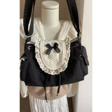 KYLETHOMASW  -  Retro Dot Cute Bow Black Crossbody Bags Canvas Hot Girls Harajuku Aesthetic Messenger Bag Female Vintage Y2k Bag