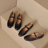 KYLETHOMASW  -  New French Women's Retro Mary Jane Ballet Shoes Ladies Flat Flat Casual Round Toe Riveted Shallow Mouth Single Shoes