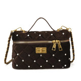 KYLETHOMASW  -  Velvet Diamond Grid Chain Bag Women's High-End Fashion Mini Shoulder Box Bag Urban Simple Style PU Material Daily Match