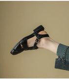 KYLETHOMASW  -  Sandals Women Low Thick Heel Genuine Leather Hook and Loop Back Strap Casual Sandals Summer Solid Color Shoes Fashion New