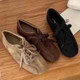 KYLETHOMASW  -  Suede Retro Lace Up Casual Flat Shoes Women Comfort Shallow Autumn Footwear Female Brown Fashion Brand Ballet Sneakers Women