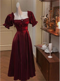 Kylethomasw -  Vintage French Burgundy Evening Party Dress Women 2024 Summer Elegant Romantic Prom Vestidos Korean A-line Graduation Dresses