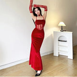 KYLETHOMASW  -  Sexy Bodycon Velvet Dresses for Women Spaghetti Strap Corset Slim Waist Slit Evening Party Dress Prom Robe Christmas Vestidos