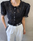 KYLETHOMASW  -  Retro Style Three-dimensional Lace Short Shirt Women Summer New Design Niche Bubble Sleeve Elegant Top