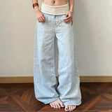 KYLETHOMASW  -  Light Blue Woman' Straight-leg Pants Casual Style Denim Pants Retro Spice Girls Trousers High Waist Solid Color Jeans