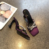 KYLETHOMASW  -  Summer Fashion Women  New Luxury Brand Rhinestone High Heel Sandals Versatile Simple Slim Heel Sandals Women Slippers 652