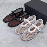 KYLETHOMASW  -  Summer Hollow Mesh Women sandals Ballet Falts Shoes Round Toe Mary Jane woemn Sandals Buckle Strap shoes Plus Size 35-42