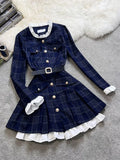KYLETHOMASW  -  Autumn and winter clothing,  black suit, short skirt, spring waist cinching, new  waist cinching, long sleeved patchwork dress,