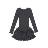 KYLETHOMASW  -  Japan Fashion Solid Retro Slim Dress Women Long Sleeve Flounce Y2k Party Dresses New Fake 2-piece Patchwork Sweet Chic Clothes