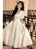 Kylethomasw -  French White Romantic Prom Dresses Women Elegant Puff Sleeve A-line Evening Party Vestidos Summer Princess Graduation Clothing