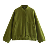 KYLETHOMASW  -  Standing Collar Buttons Women's Jackets Loose Long Sleeve Pockets Coats Solid Color Fold Tops Autumn Casual Outdoors Clothes