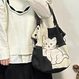 KYLETHOMASW  -  Y2k Japanese Casual Sweet Cool Cat Embroidery Shoulder Bags Contrast Color Simple Kawaii Handbags All Match Underarm Bag Women