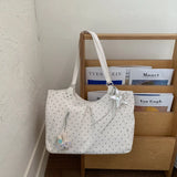 KYLETHOMASW  -  Vintage Frosted Tote Bag Casual Students Purse Large Capacity Shoulder Bag Polka Dot Drawstring Zipper Handbag with Star Pendant