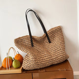 Kylethomasw -  Summer Straw Bag Women Large Capacity Handle Bag Handmade Woven Handbag Bohemia Vacation Rattan Beach Bag Shopping bag tote bag