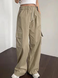 KYLETHOMASW  -  Korean Chic 2025 Spring Women New French Age Reduced Elastic Waist Drawstring Large Pocket Versatile Loose Casual Pants