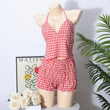 KYLETHOMASW  -  Three Sisters Summer Fashion Sexy Casual Party Prom Vacation Seaside Woman Clothing Checkered Pattern 2 Piece Sets Woman Outfit