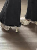 KYLETHOMASW  -  Gradient Bling Color Women Pumps Chunky Round Fashion Platform Shallow Bling Belt Buckle Shoes Spring Sequin High Heels