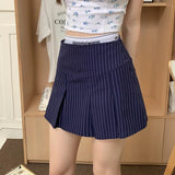 Kylethomasw  Vintage Contrast Color Patchwork Pleated A-line Skirt Women 2024 Spring New Fake Two-piece Letter Printed Sexy Slim Mini Skirt