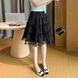 KYLETHOMASW  -  Sweet Lace Ruffles Women Skirts Spring Summer Korean Fashion Chic A-line Mini Skirt Solid Versatile Vintage Faldas Mujer