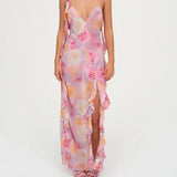 KYLETHOMASW  -  Romantic Floral Print Summer Vacation Dress Women Sexy Backless V Neck Ruffle Long Dresses Maxi Vestidos