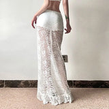KYLETHOMASW  -  Temperament Mesh Lace Slit Skirt for Women Low Waist Slimming Slimming and Hip-hugging