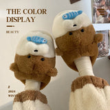 KYLETHOMASW  -  Cute Cotton Slippers For Women Winter Cartoon Animal Slippers Indoor Home Anti Slip Thick Bottom Warm Velvet Slippers