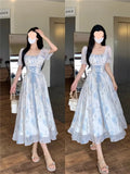KYLETHOMASW  -  New Women's French Waist Cinched Dress Tea Break Style Summer Hepburn Slimming Knot Butterfly Long Skirt Korean Version