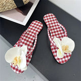 KYLETHOMASW  -  Summer Design Flower Geometric Clip Toe Low Flat Heels Women Slippers Fashion Casual Flip Flops Party Shoes
