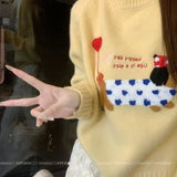 KYLETHOMASW  -  Korean Blue Puppy Towel Embroidered Raccoon Velvet Sweater for Women in Autumn and Winter Loose Outerwear Knitted Top