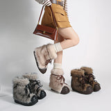 KYLETHOMASW  -  Winter Furry Lace Up Women Snow Boots Concise Height Increase Shoes Female Thick Sole Warm Cotton Short Booties Zapatos De Muje