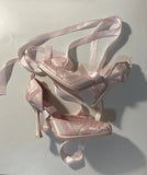 KYLETHOMASW  -  Romantic Ballerina Style Design Blush Satin Stiletto Heel Ballet Heels Long Ribbon Tie Wrapped Strap Design Elegant High Heels