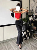 KYLETHOMASW  -  Sexy Bag Hip Mermaid Skirt Summer Temperament High Waist Slim Fit Satin Long Skirts Women Folds Elegant Club Party Skirt 108A