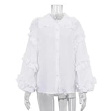 KYLETHOMASW  -  Women Shirts Pure Cotton White Blouse For Women 2025 Early Spring New Court Lantern Sleeves  Casual Doll Collar Shirt