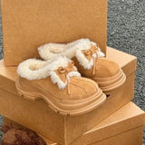 KYLETHOMASW  -  Winter Thick Bottom Snow Boots Women's Cute Bow Knot Fur Leather Integrated Versatile Cotton Booties Rubber Outsole