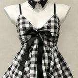 KYLETHOMASW  -  Plaid Dresses for Women Y2k Spring Summer Japanese Style Vintage Vestidos Mujer Bows Sleeveless Elegant Sexy Mini Dress
