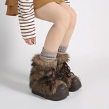 KYLETHOMASW  -  Winter Furry Lace Up Women Snow Boots Concise Height Increase Shoes Female Thick Sole Warm Cotton Short Booties Zapatos De Muje