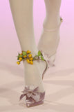 KYLETHOMASW  -  Sweet Blush Pink Satin Pointed-Toe High Heels Ankle Strap Heels Floral Detail Adjustable Buckle Strap Stiletto Heel for Weddings