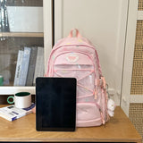 KYLETHOMASW  -  Women's Large Capacity Star Print Backpack Clear Mesh Pocket Heart Decor Adjustable Strap Casual Daily School Itabag New