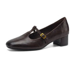 KYLETHOMASW  -  New Genuine Leather T-Strap Mary Janes Buckle Women's Flats and Loafers, Retro Daily Walking Flats,Casual Commute Лоферы Женские