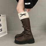 KYLETHOMASW  -  Sweet Butterfly Knot Woman's Boots 2024 New Korean Style Fashion Brown High Boots Plush Thickened Winter Ladies Knee-High Boots