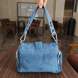 KYLETHOMASW  -  Fashion Rivet ladies Axillary bags Brand design female handbag Light weight blue Denim Women Shoulder Crossbody Bag