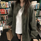 KYLETHOMASW  -  Korean Harajuku Stand Up Collar Long Sleeved Loose Jacket Casual Zipper Button Decoration Windbreaker Coat Streetwear Spicy Girl